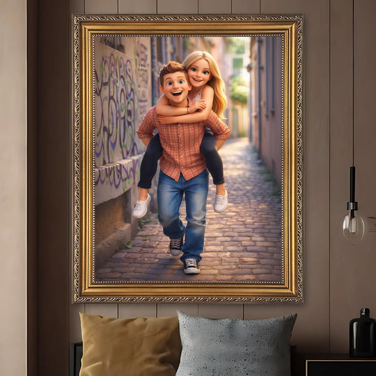 Dwoje zakochanych jak z bajki - obraz na płótnie, personalizowany prezent na rocznicę