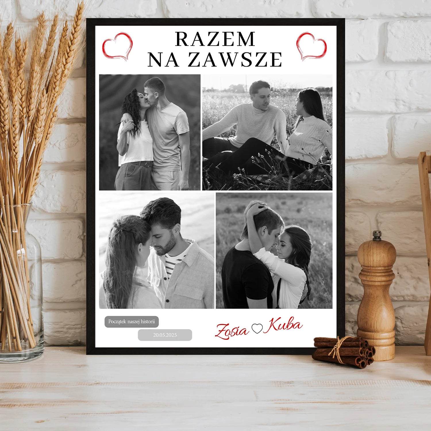 Image of Personalizowany kolaż zdjęć dla pary z napisem „Razem na zawsze”, romantyczny plakat z własnymi fotografiami