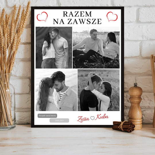 Razem na zawsze kolaż 4 zdjęć - plakat, personalizowany prezent na rocznicę
