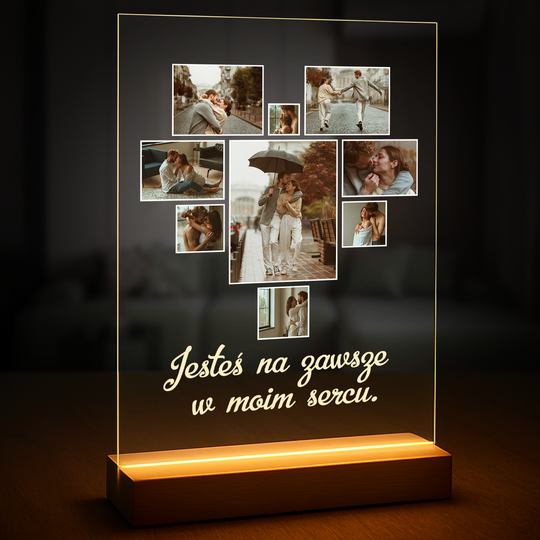 Serce ze zdjęć + tekst - druk na szkle, kolaż z Twoich zdjęć