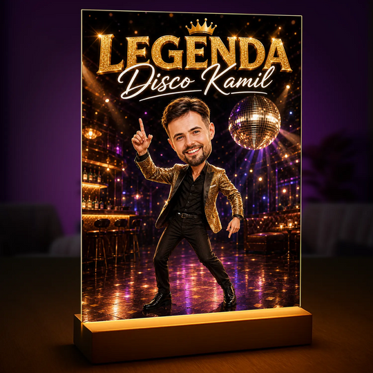 Oryginalny prezent dla mężczyzny na urodziny – portret na szkle Legenda Disco