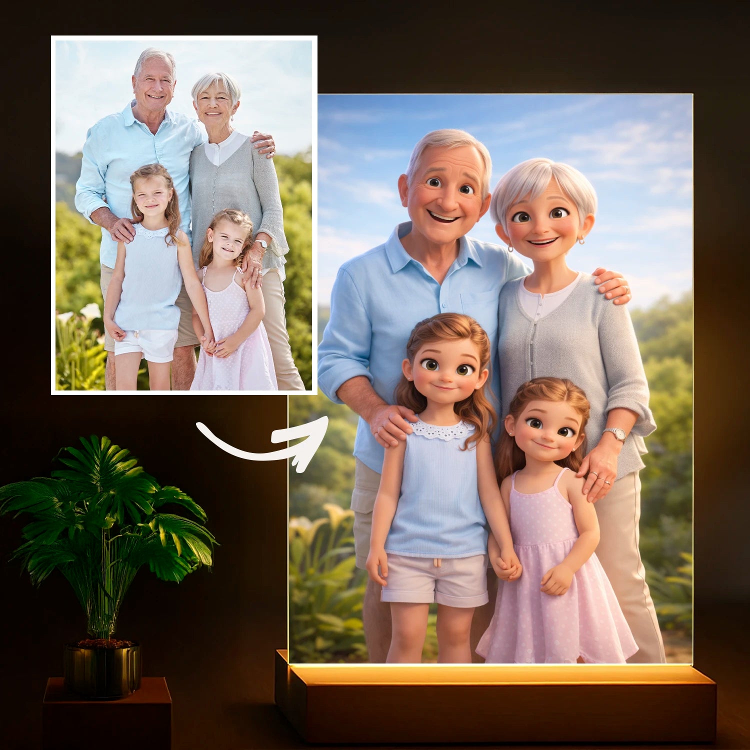 Image of Babcia i dziadek z wnukami w bajkowym stylu - druk na szkle, portret z Twojego zdjęcia