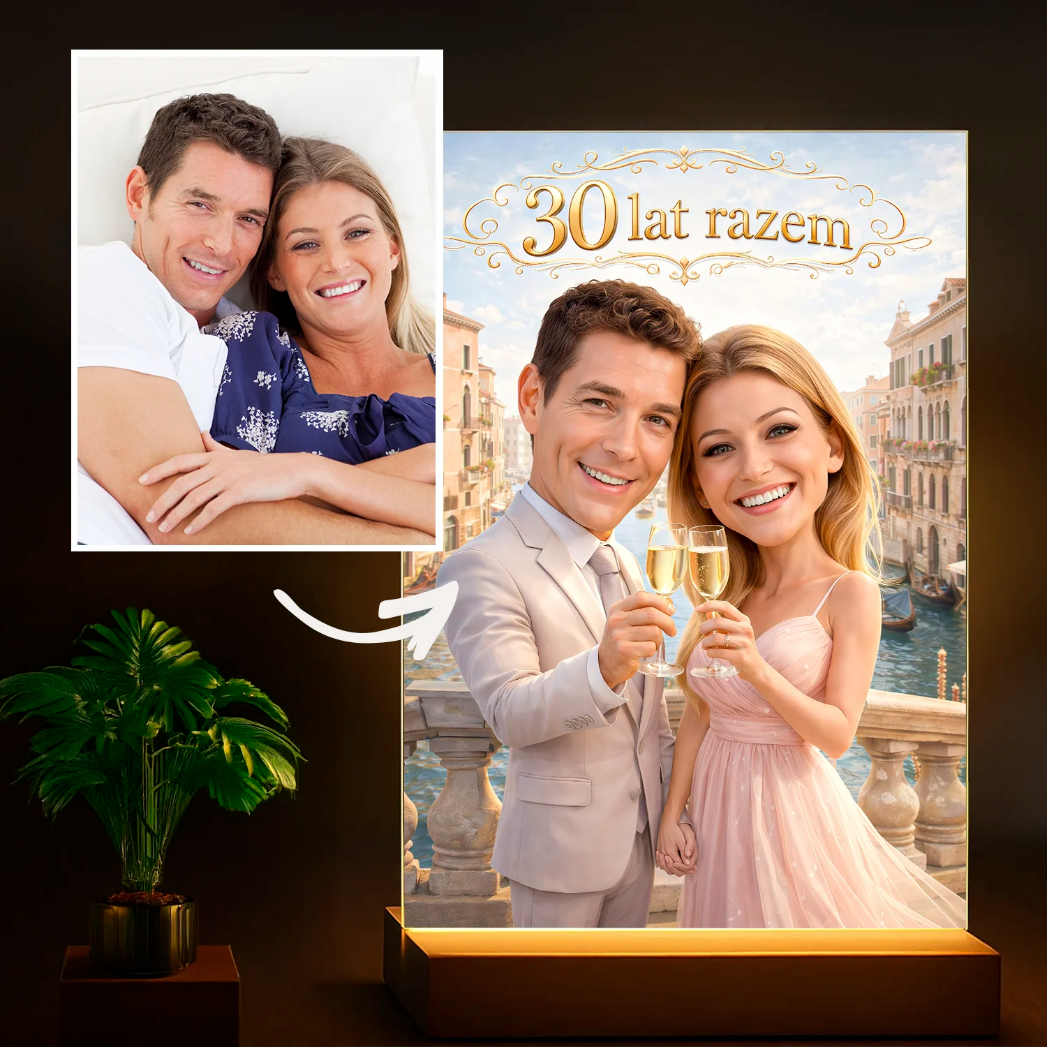 Image of Para razem przez 30 pięknych lat - druk na szkle, personalizowany prezent na 30 rocznicę