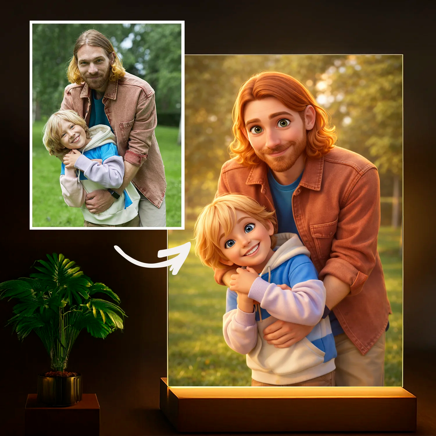 Image of Ilustracja taty i dziecka - druk na szkle, personalizowany prezent na Dzień Ojca