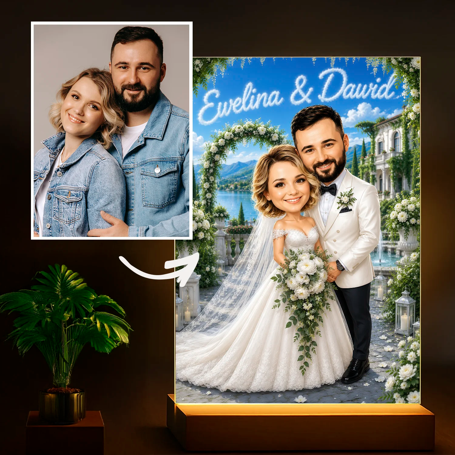 Image of Pomysł na prezent dla pary na rocznicę ślubu – portret ze zdjęcia na szkle Nasza Historia Miłości