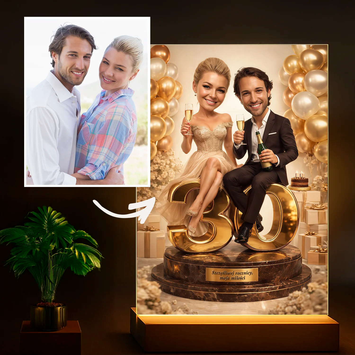 Image of Szczęśliwej rocznicy - druk na szkle, personalizowany prezent na 30 rocznicę