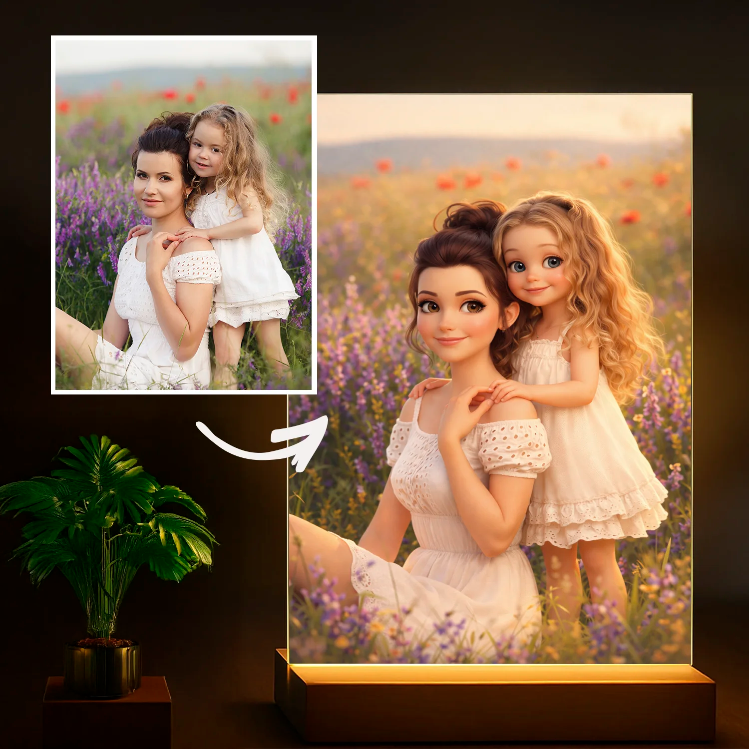 Image of Mama i jej córeczka ilustracja - druk na szkle, personalizowany prezent na Dzień Matki