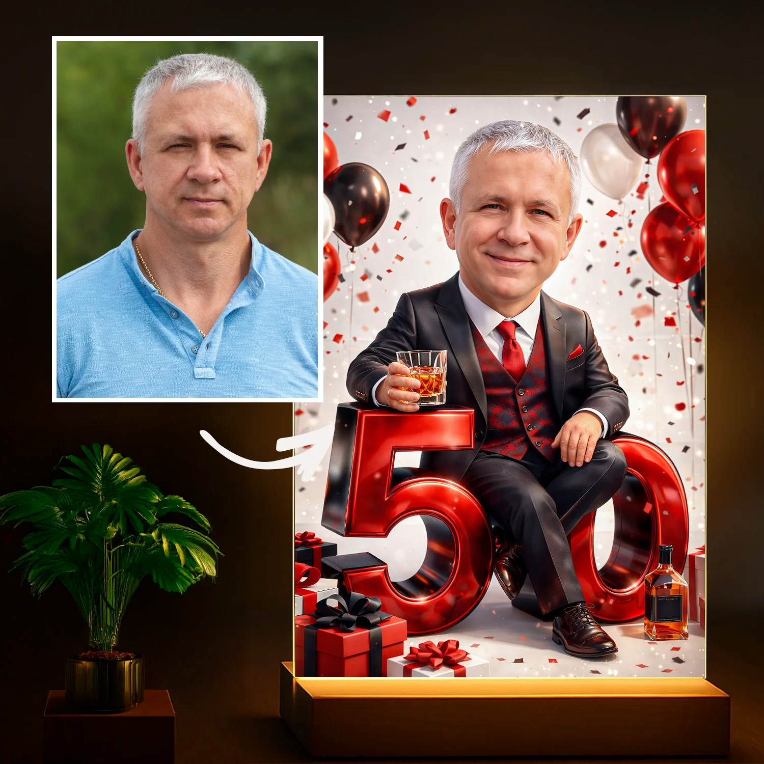 Image of Jego moment 50. urodzin - druk na szkle, personalizowany prezent na 50. urodziny