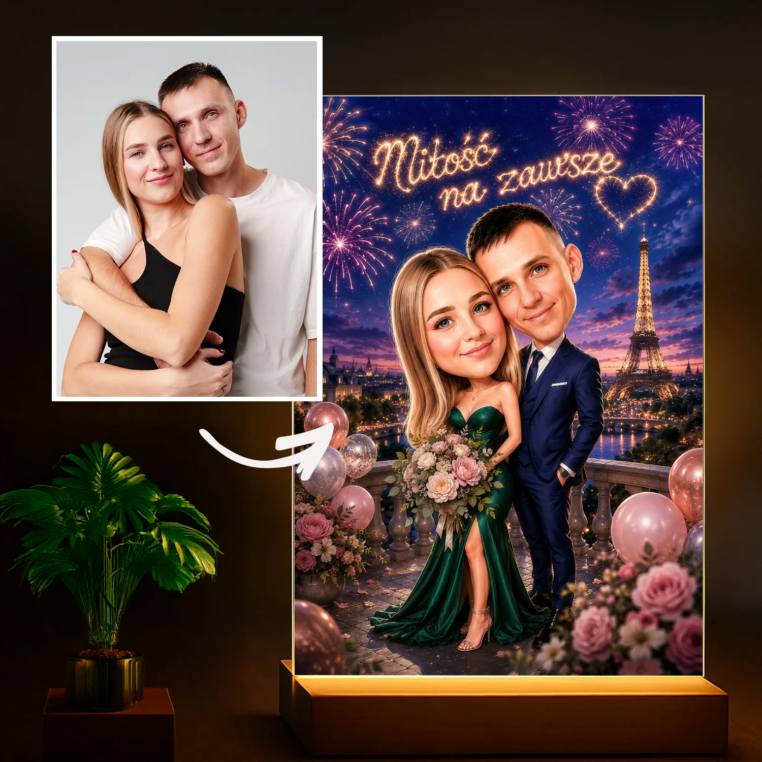 Image of Pomysł na prezent dla pary na rocznicę – personalizowany portret na szkle Zawsze z Tobą