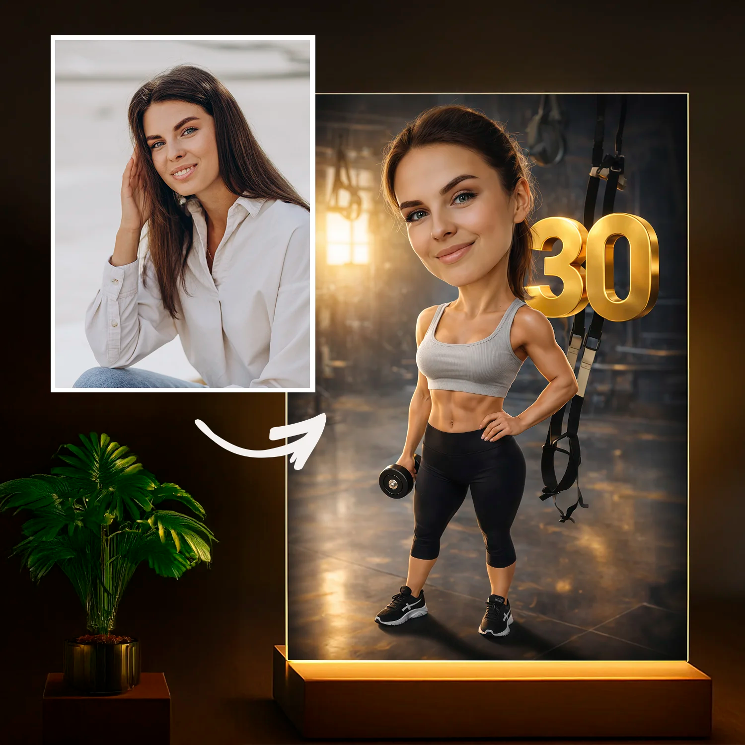 Image of Pomysł na prezent dla niej na 30 urodziny - karykatura ze zdjęcia na szkle Sportowa Pasja