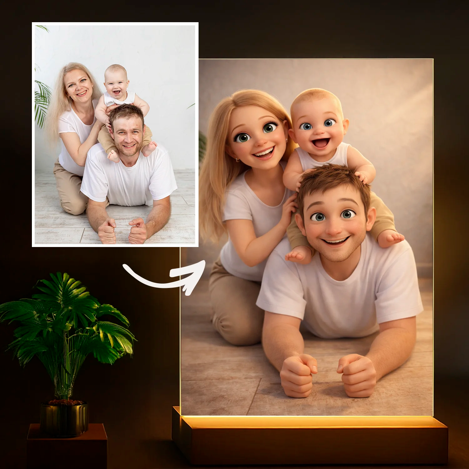 Image of Portret Twojej rodziny w bajkowym stylu - druk na szkle, personalizowany prezent na święta