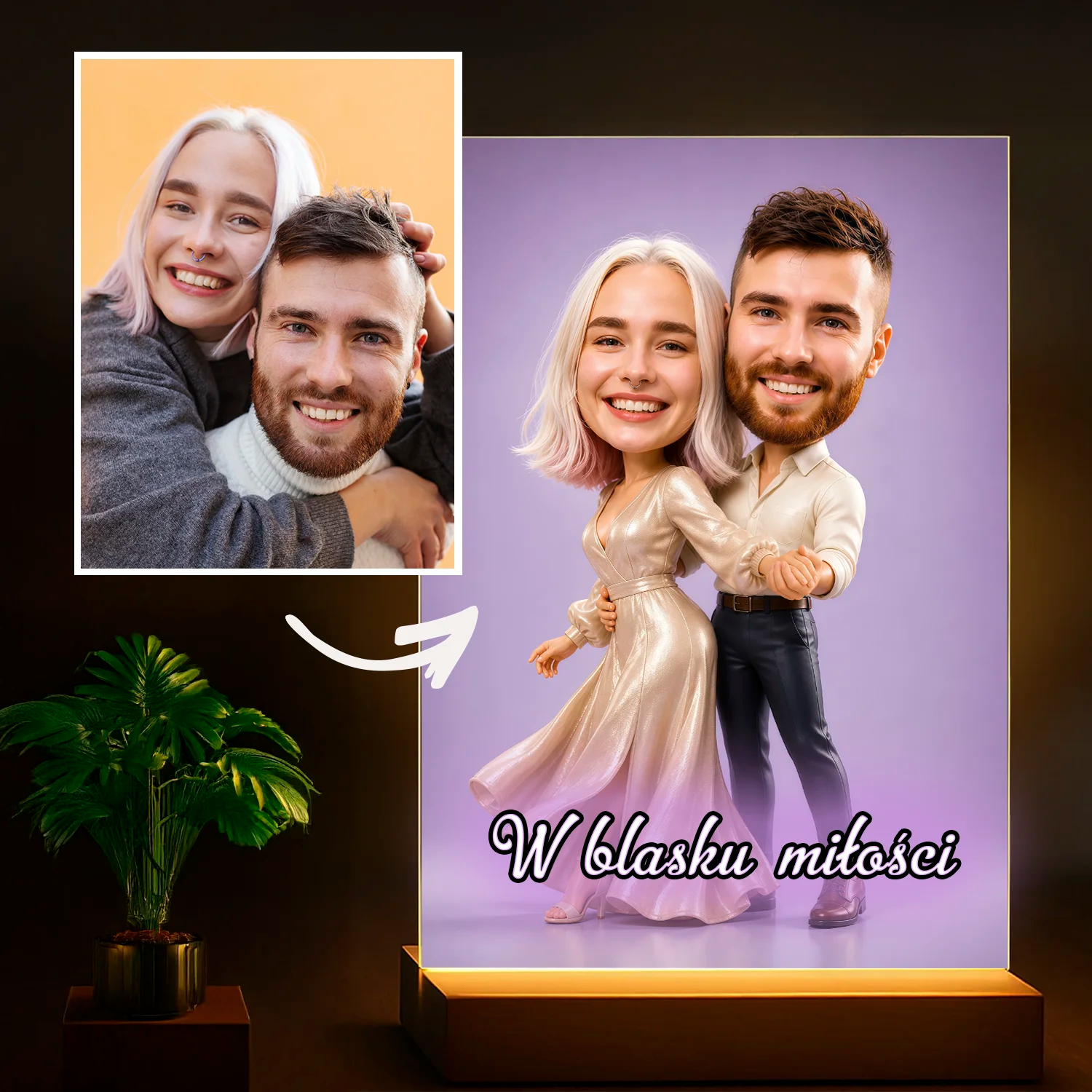 Image of Pomysł na prezent dla pary na rocznicę - portret personalizowany na szkle W blasku miłości