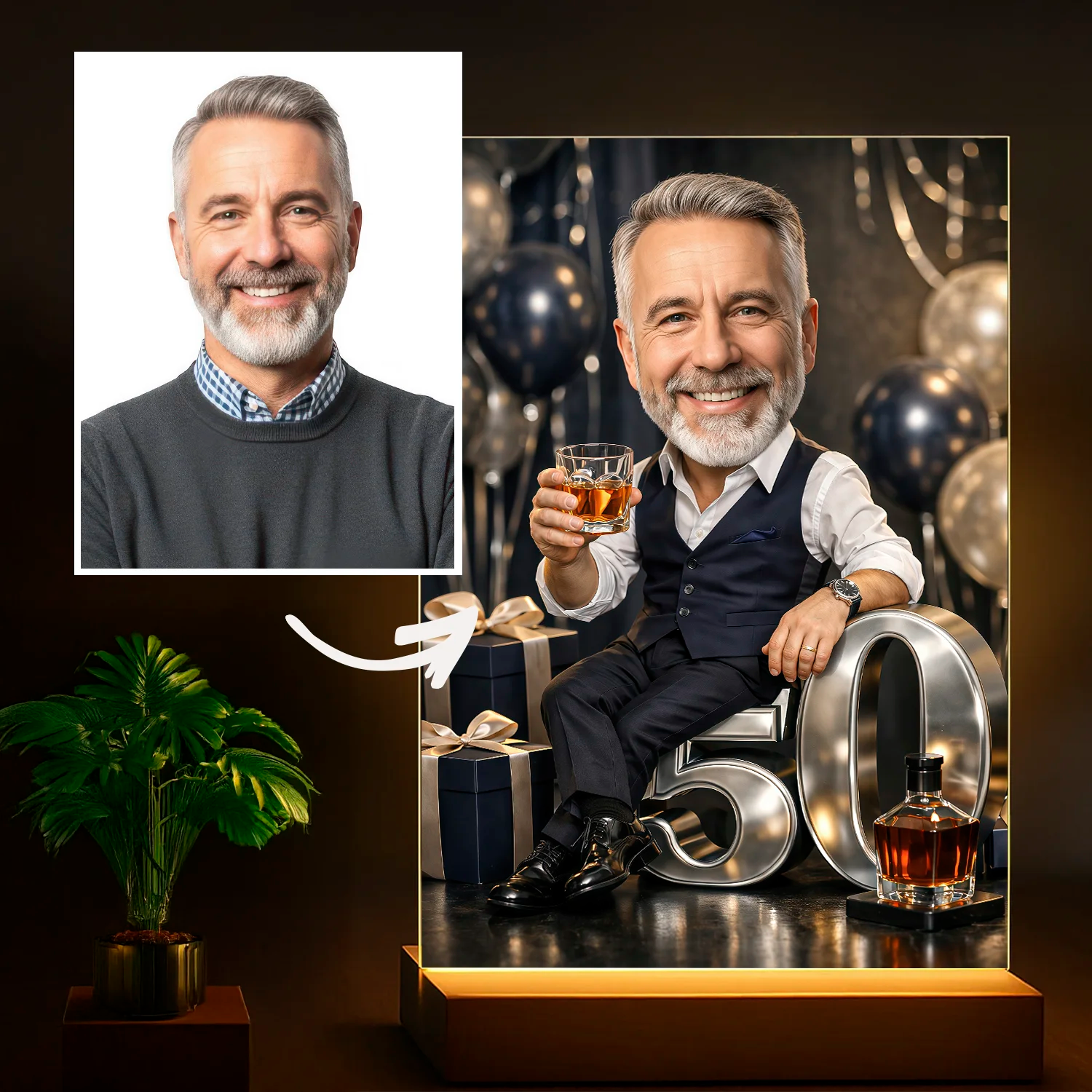 Image of Jego 50. urodziny w wielkim stylu - druk na szkle, personalizowany prezent na 50. urodziny