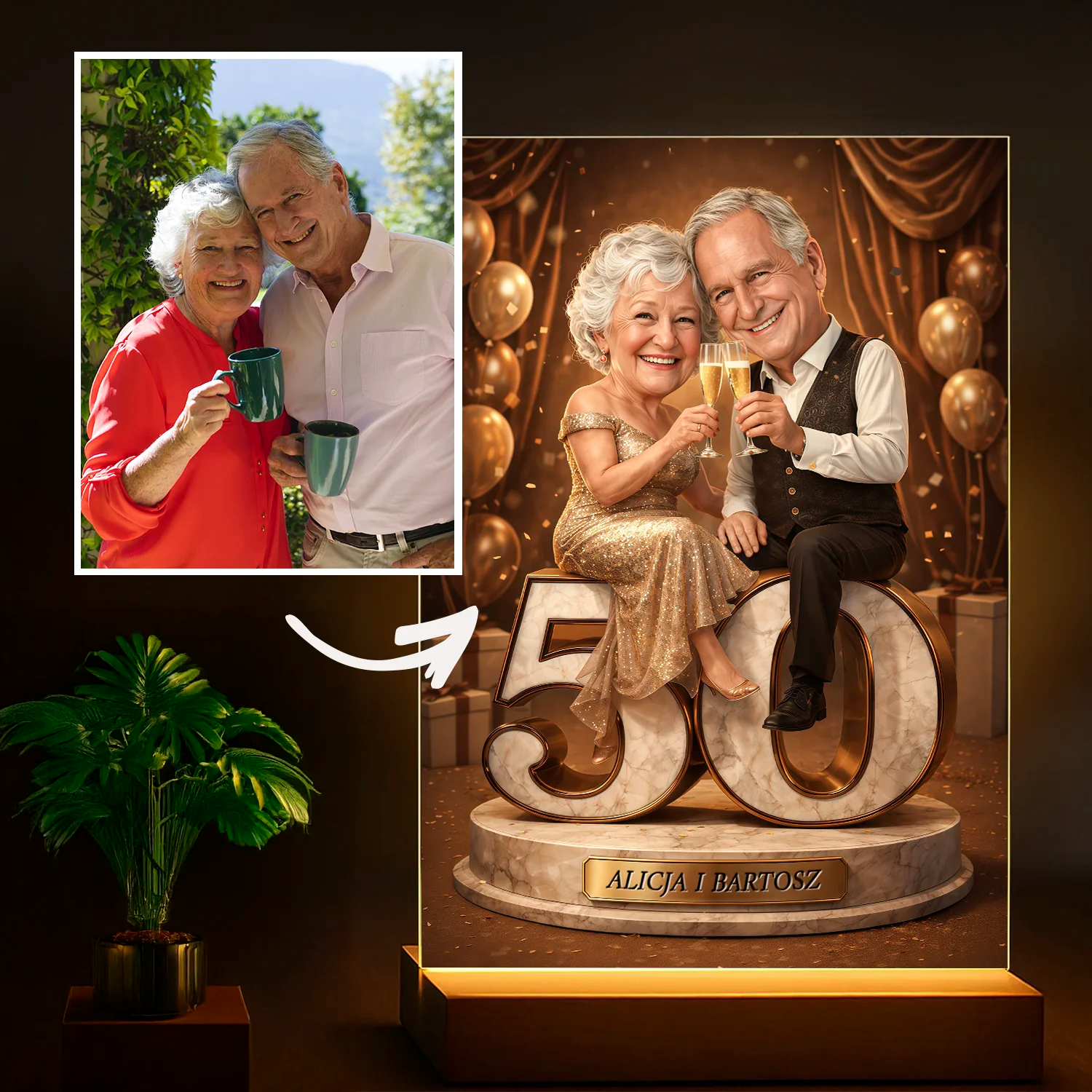 Image of 50 pięknych lat razem - druk na szkle, personalizowany prezent na 50 rocznicę