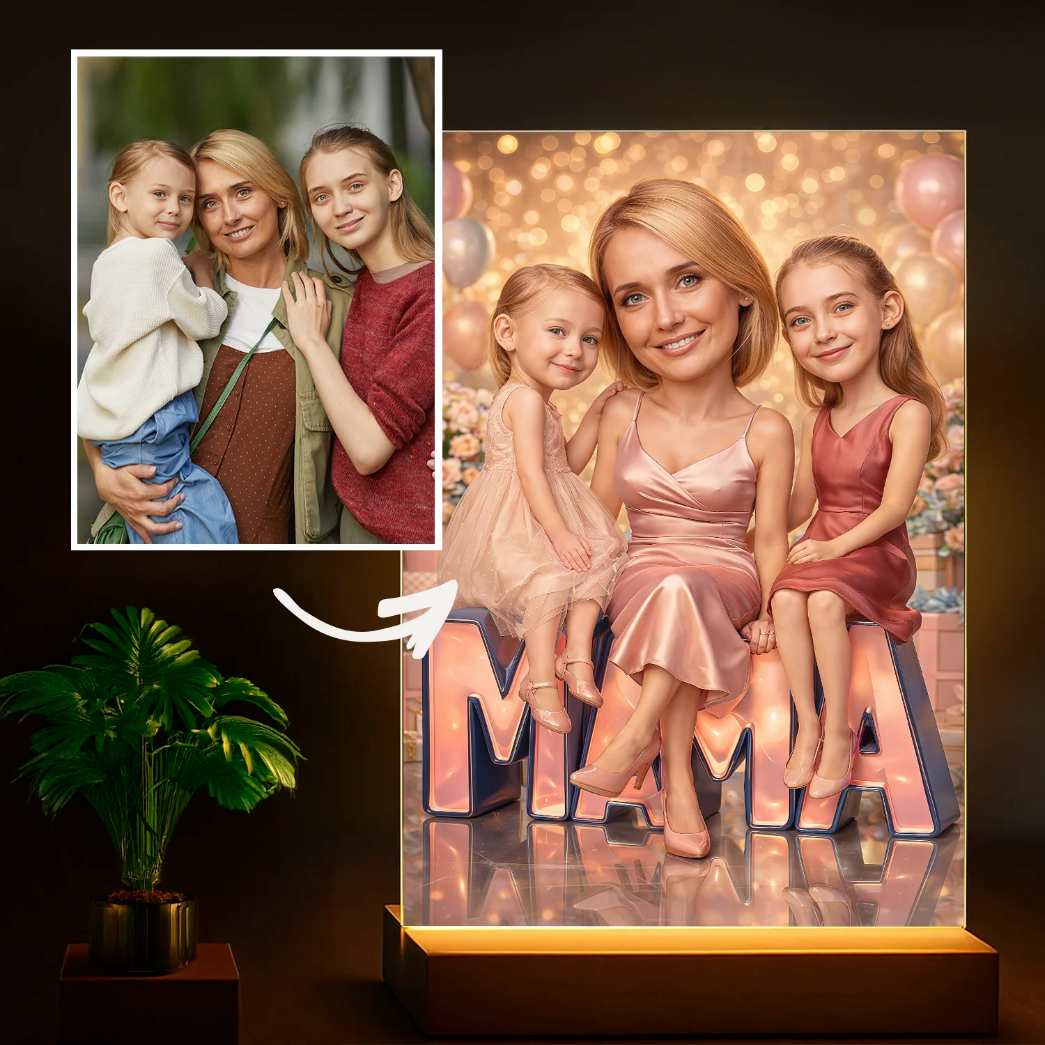 Image of Prezent dla mamy na Dzień Matki - portret ze zdjęcia na szkle w eleganckim stylu