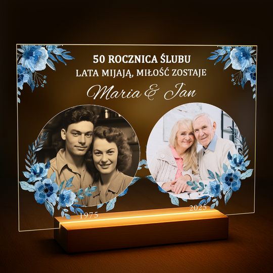 Kolaż z dwóch fotografii na 50 rocznicę ślubu - druk na szkle z Twojego zdjęcia