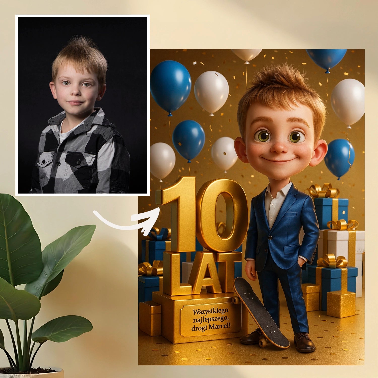 Image of Życzenia na 10 urodziny - druk na szkle, portret z Twojego zdjęcia