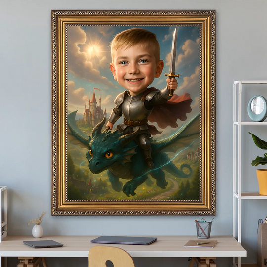 Portret chłopca na smoku - obraz na płótnie z Twojego zdjęcia