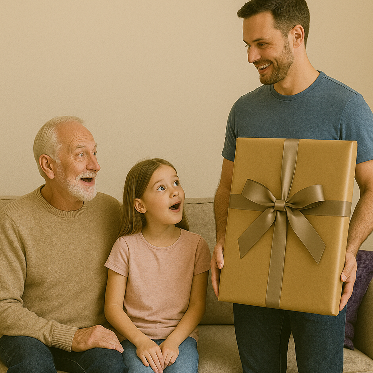 Image of Dziadek z synem i wnuczką - obraz na płótnie z Twojego zdjęcia