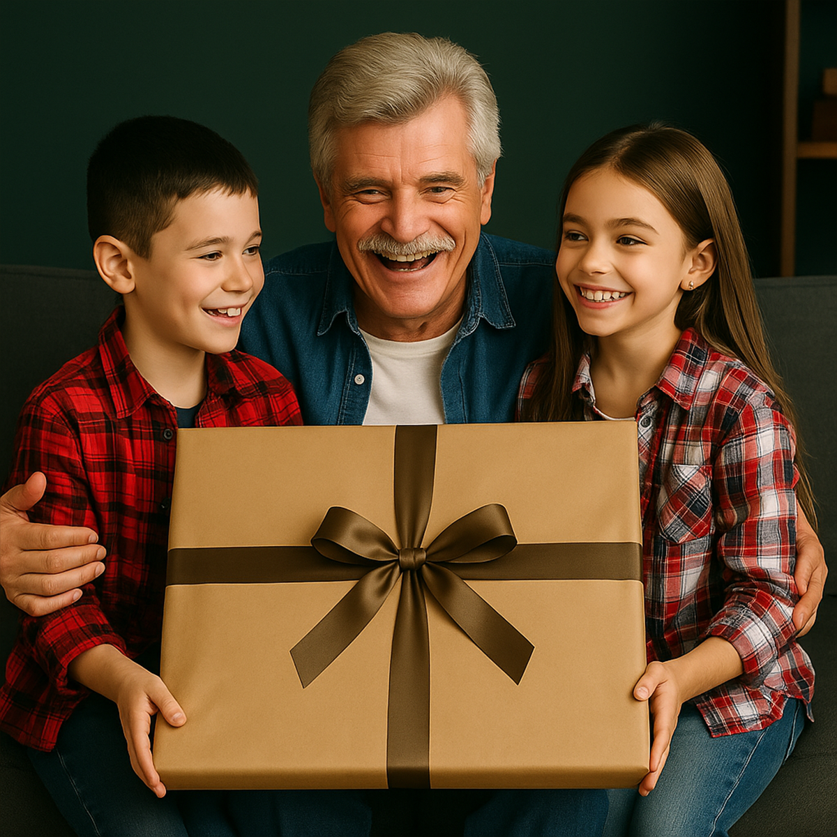 Image of Dziadek z wnukami - obraz na płótnie z Twojego zdjęcia