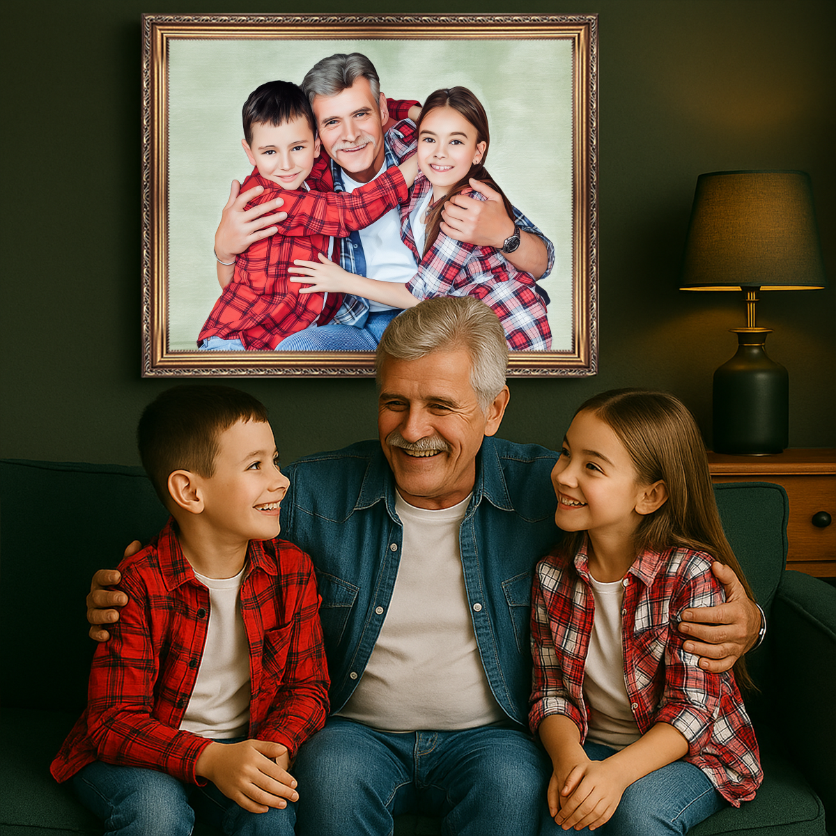 Image of Dziadek z wnukami - obraz na płótnie z Twojego zdjęcia