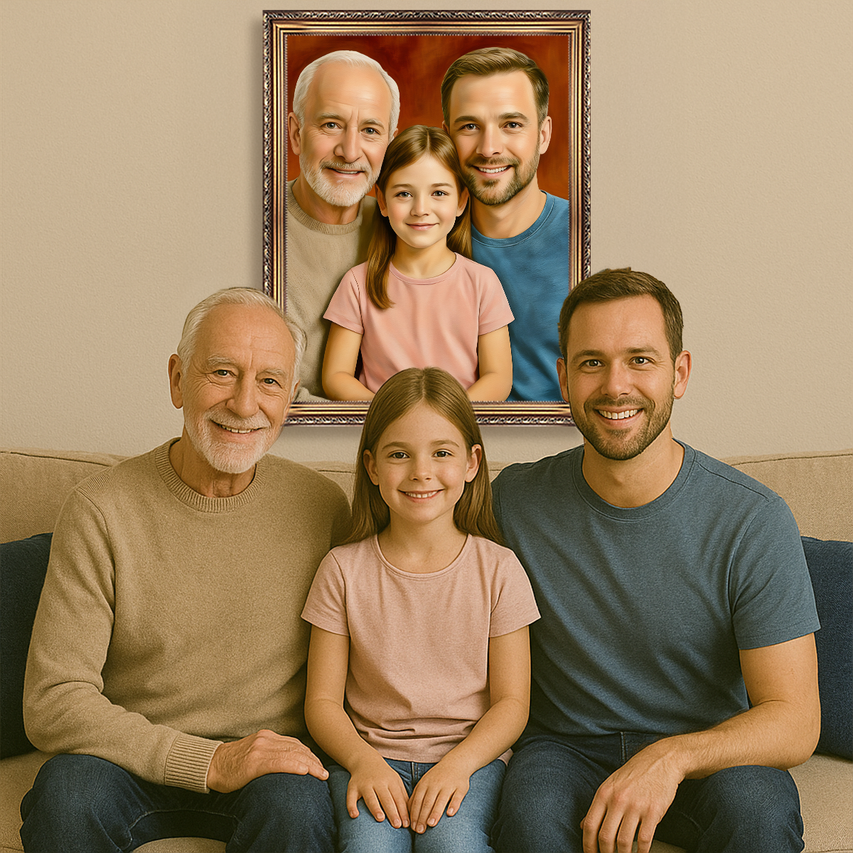 Image of Dziadek z synem i wnuczką - obraz na płótnie z Twojego zdjęcia