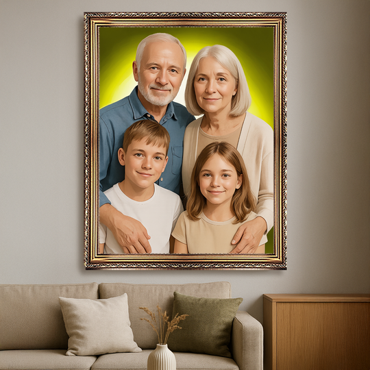 Portret dziadków z wnukami - obraz na płótnie z Twojego zdjęcia