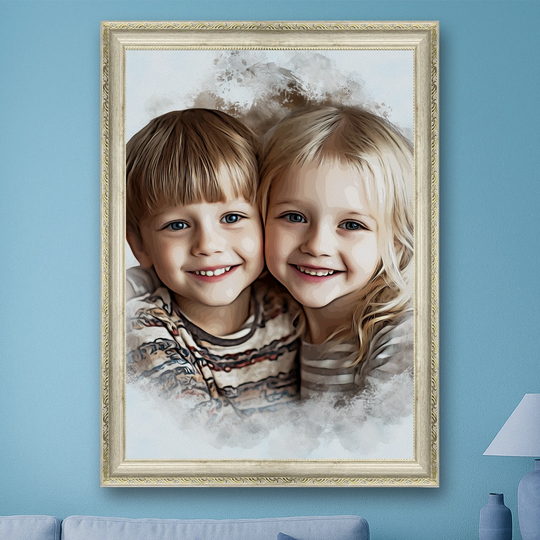 Portret dzieci w stylu akwarelowym - obraz na płótnie z Twojego zdjęcia