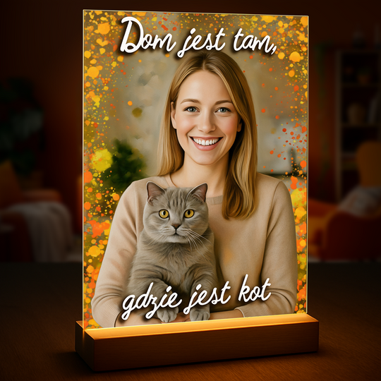 Kobieta z kotem - druk na szkle, portret z Twojego zdjęcia