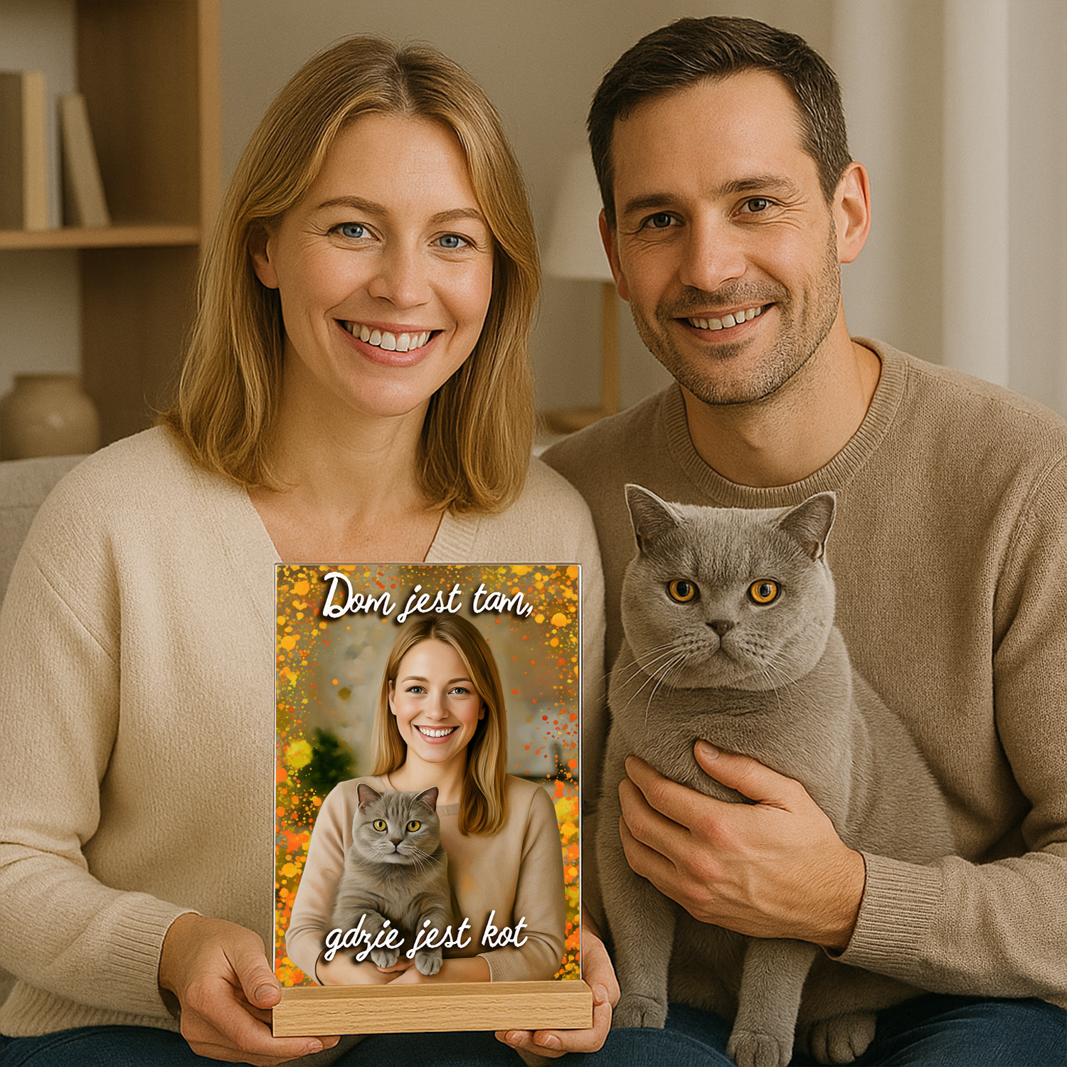 Kobieta z kotem - druk na szkle, portret z Twojego zdjęcia