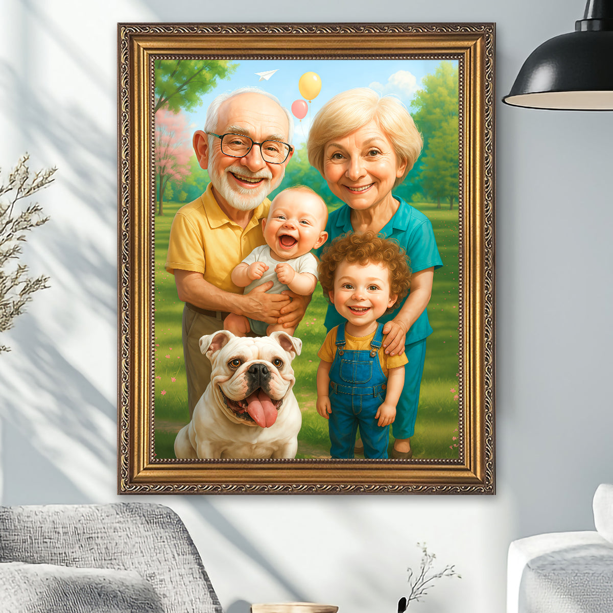 Image of Ilustracja dziadków z wnukami - obraz na płótnie z Twojego zdjęcia