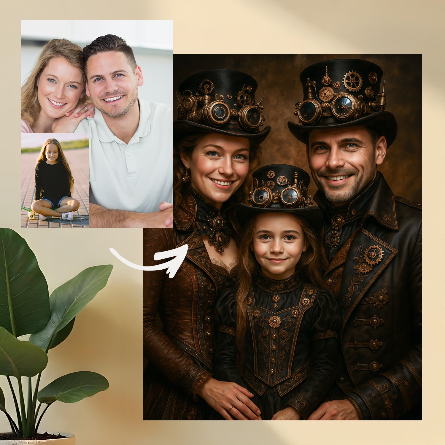 Steampunkowa rodzina - obraz na płótnie z Twojego zdjęcia