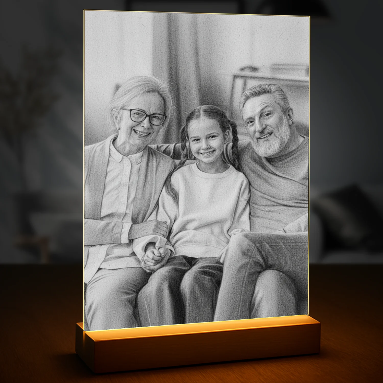 Image of Dziadkowie z ukochaną wnuczką - druk na szkle, portret z Twojego zdjęcia