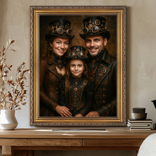 Steampunkowa rodzina - obraz na płótnie z Twojego zdjęcia