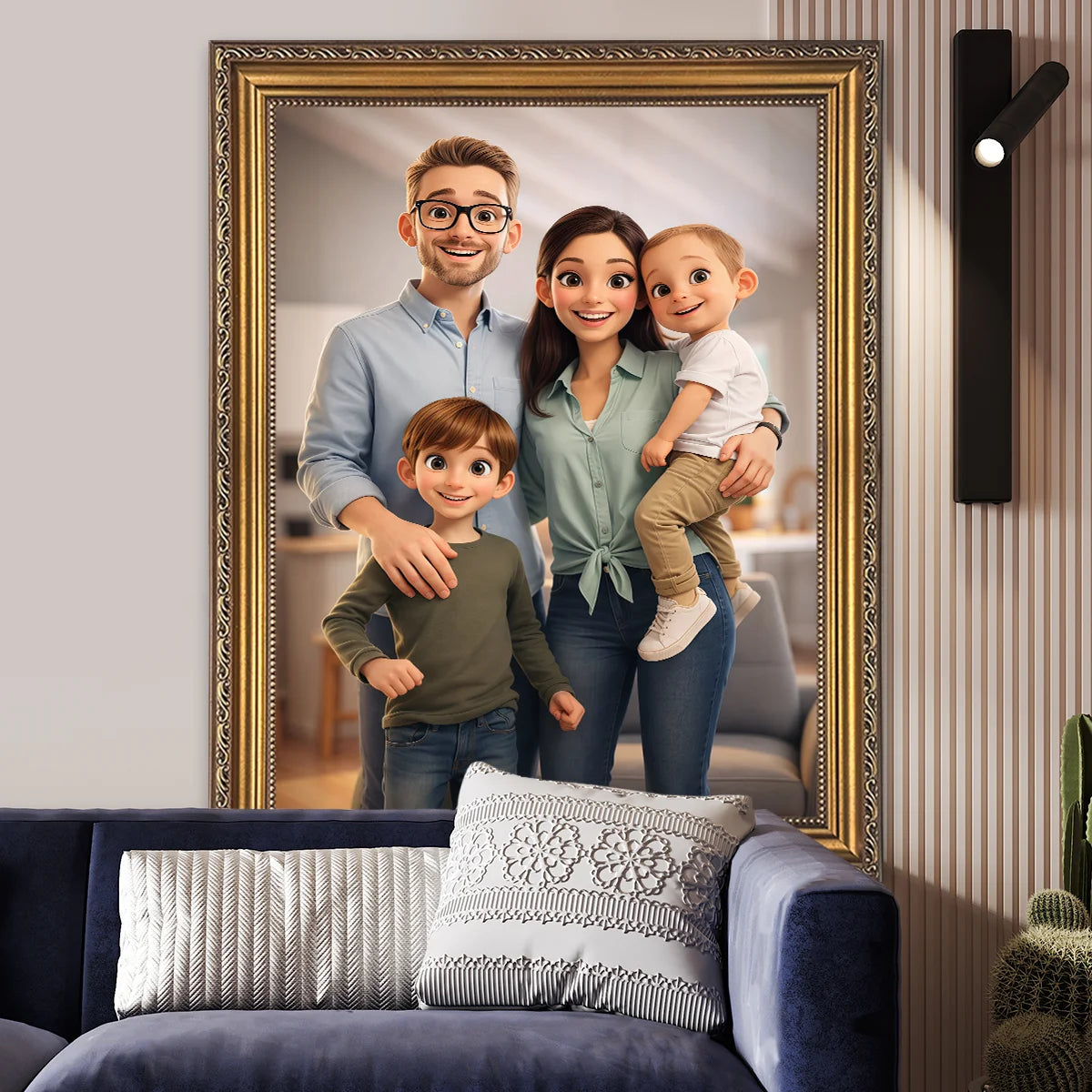 Image of Portret całej rodziny na płótnie w stylu bajkowym – personalizowany obraz ze zdjęcia, wyjątkowa dekoracja do domu.