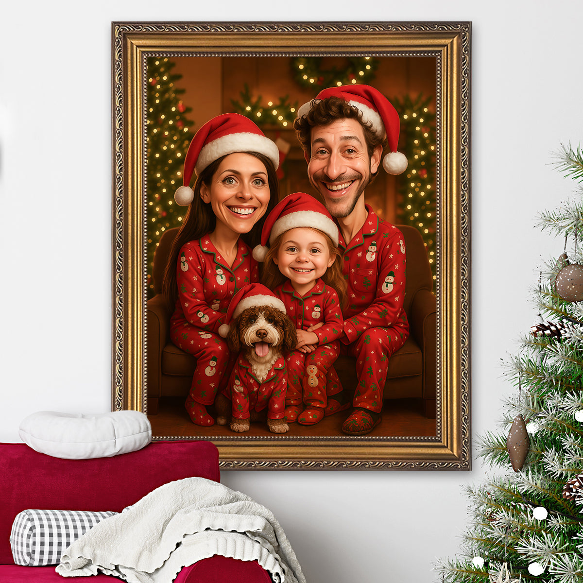 Image of Rodzinna karykatura na święta - obraz na płótnie z Twojego zdjęcia