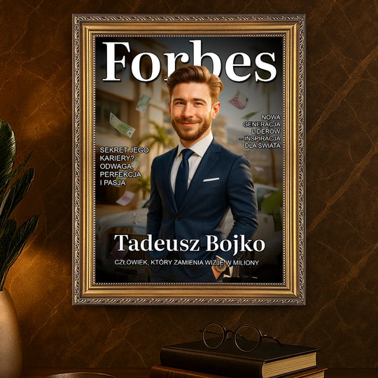 Jego okładka w Forbes - obraz na płótnie, personalizowany prezent na urodziny