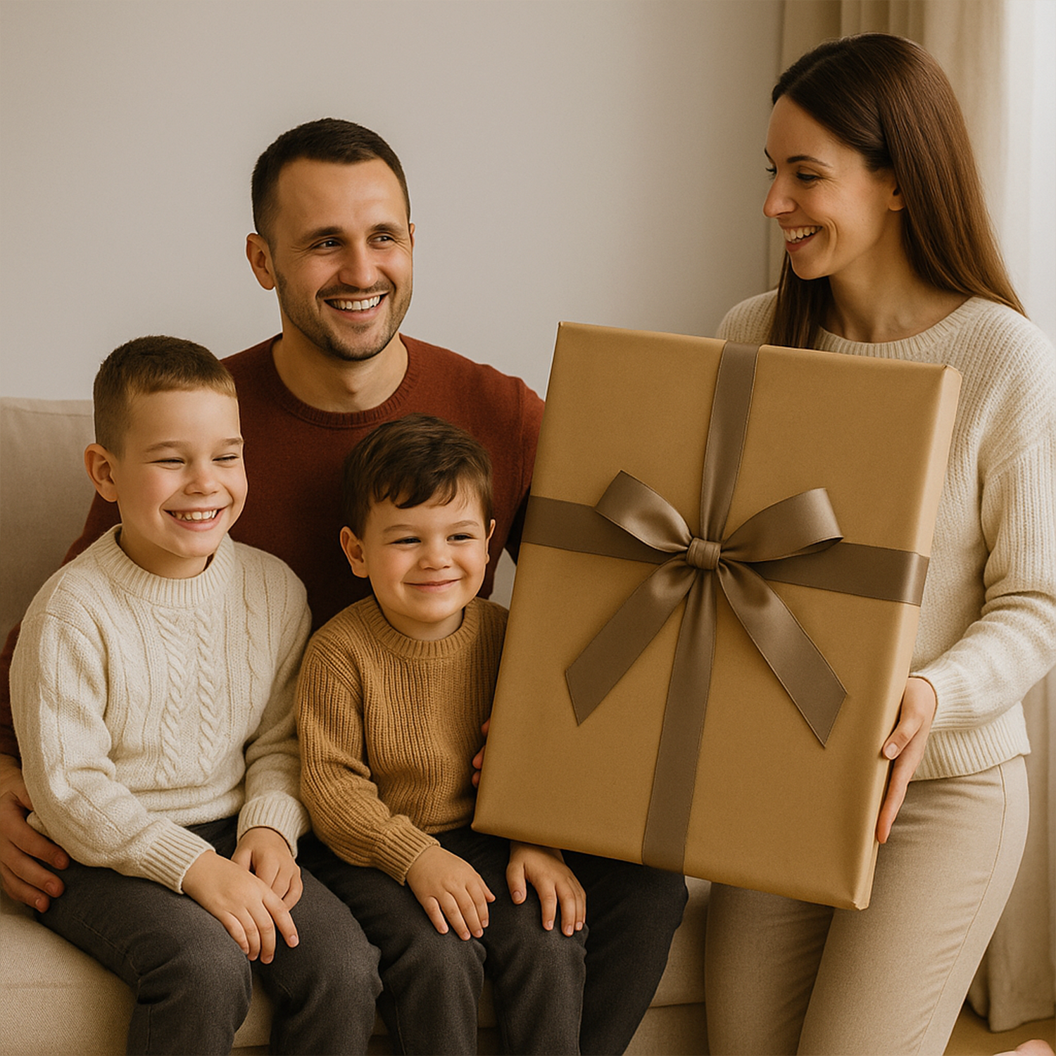 Image of Ilustracja taty i synów - obraz na płótnie z Twojego zdjęcia