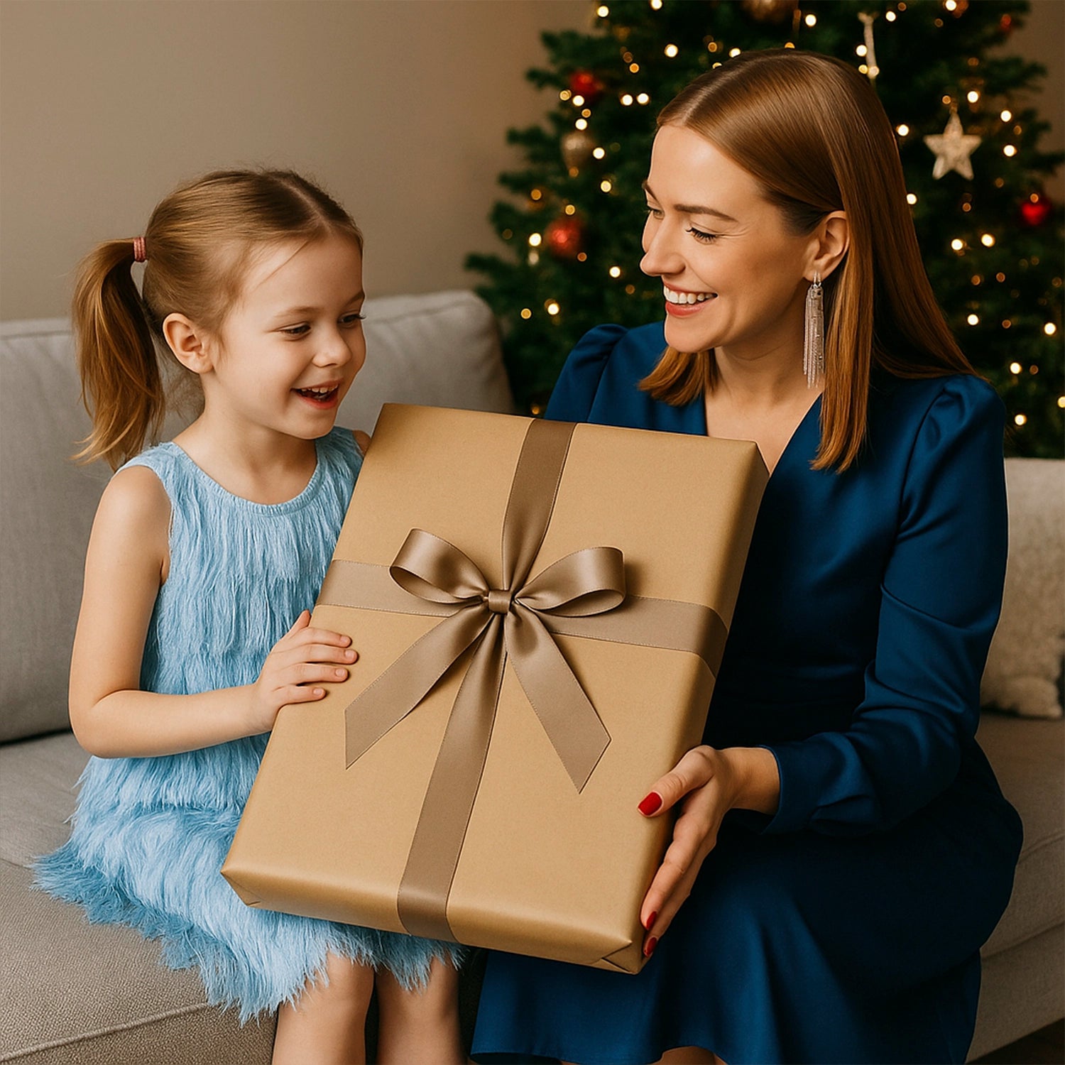 Image of Mama i córka w święta - obraz na płótnie z Twojego zdjęcia