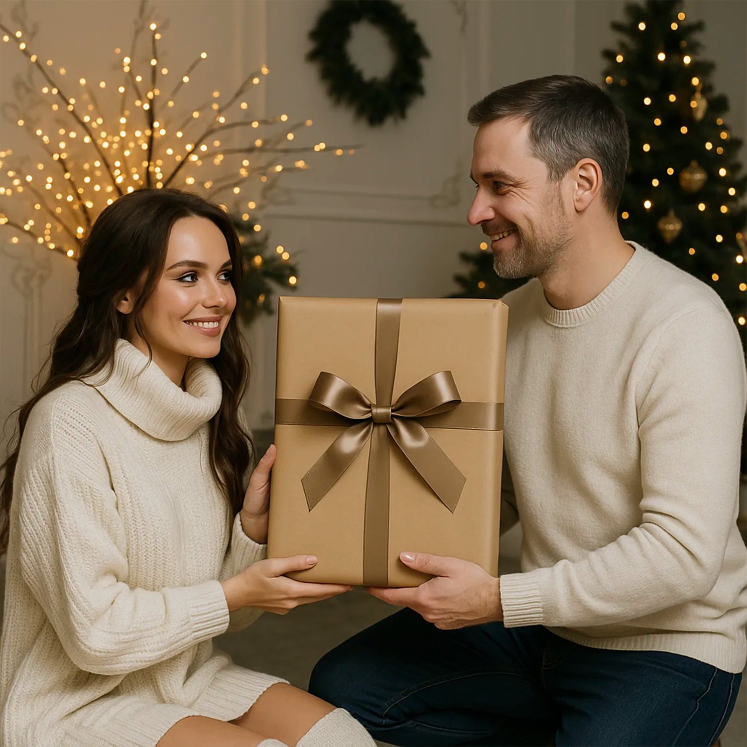 Image of Bożonarodzeniowy portret kobiety + życzenia - plakat z Twojego zdjęcia