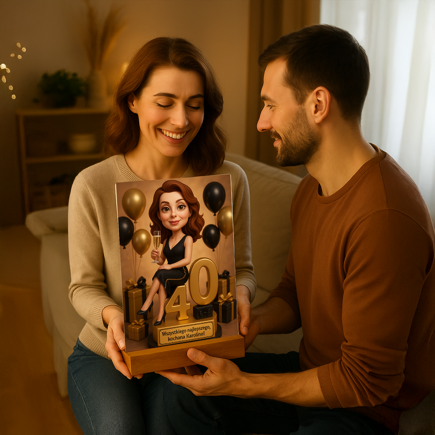 Karykatura na 40. - druk na szkle, portret z Twojego zdjęcia