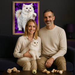 Image of Portret kota z fioletowym tłem - obraz na płótnie z Twojego zdjęcia
