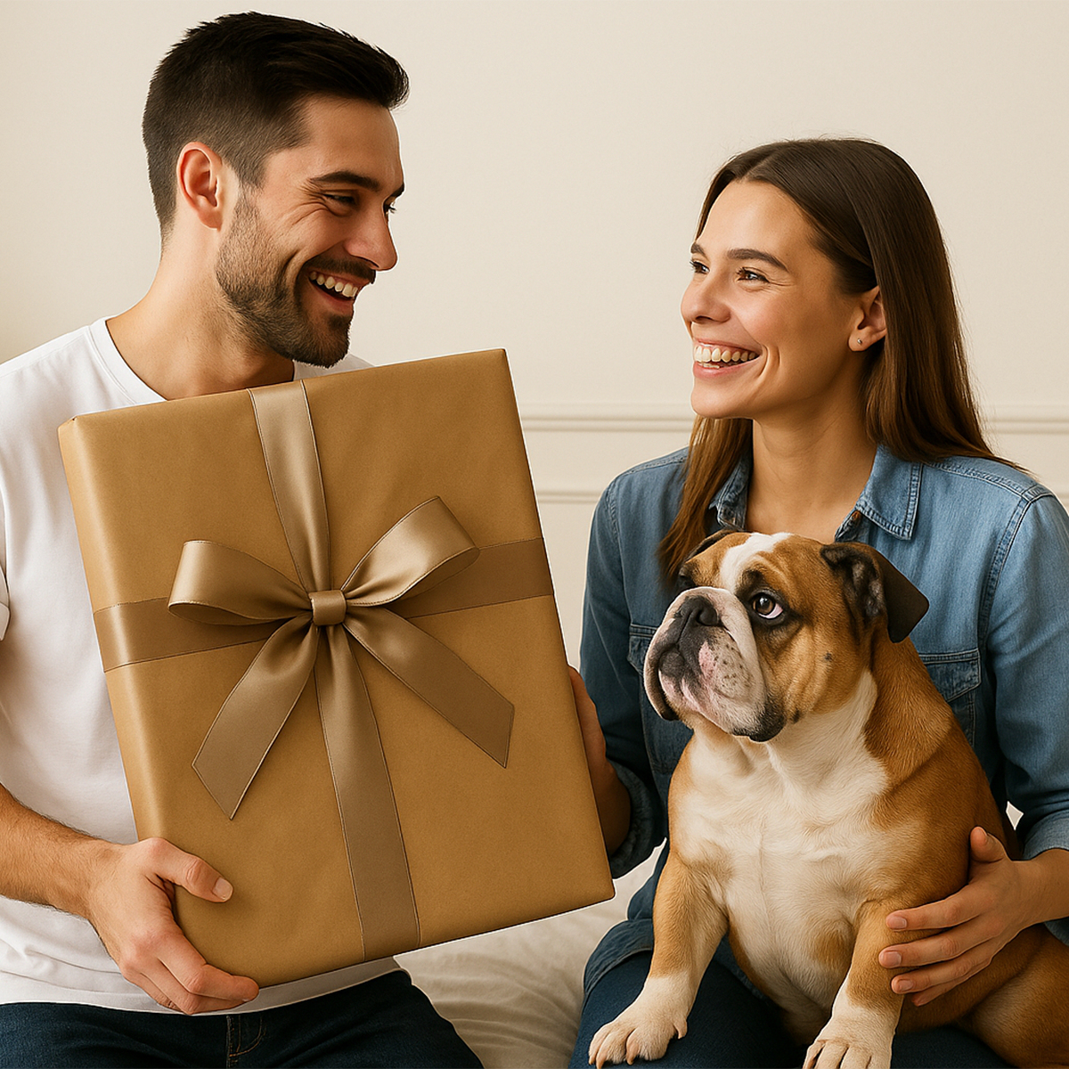 Image of Portret królewskiej pary z psem - obraz na płótnie z Twojego zdjęcia