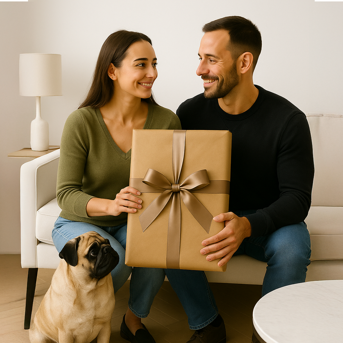 Image of Portret pary królewskiej z psem - obraz na płótnie z Twojego zdjęcia