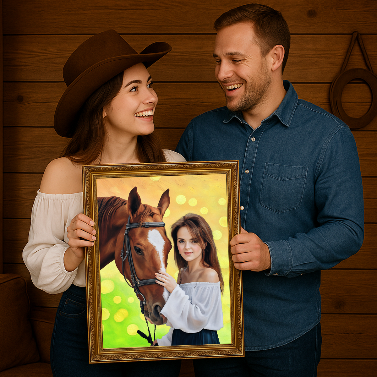 Image of Portret kobiety z koniem - obraz na płótnie z Twojego zdjęcia