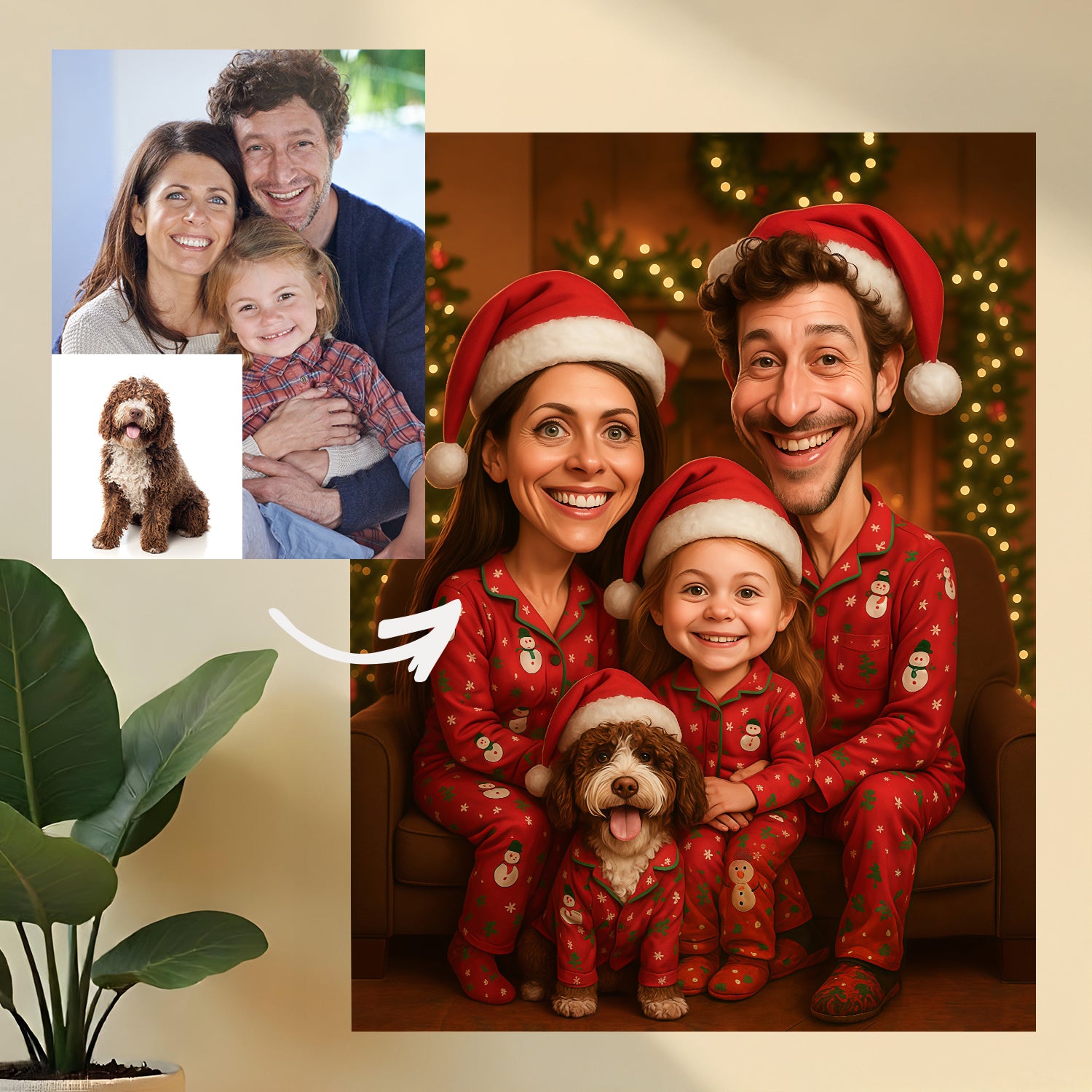 Rodzinna karykatura na święta - obraz na płótnie z Twojego zdjęcia