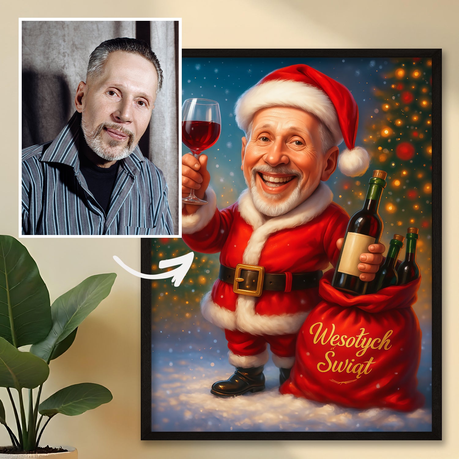 Święty Mikołaj z winem - plakat z Twojego zdjęcia