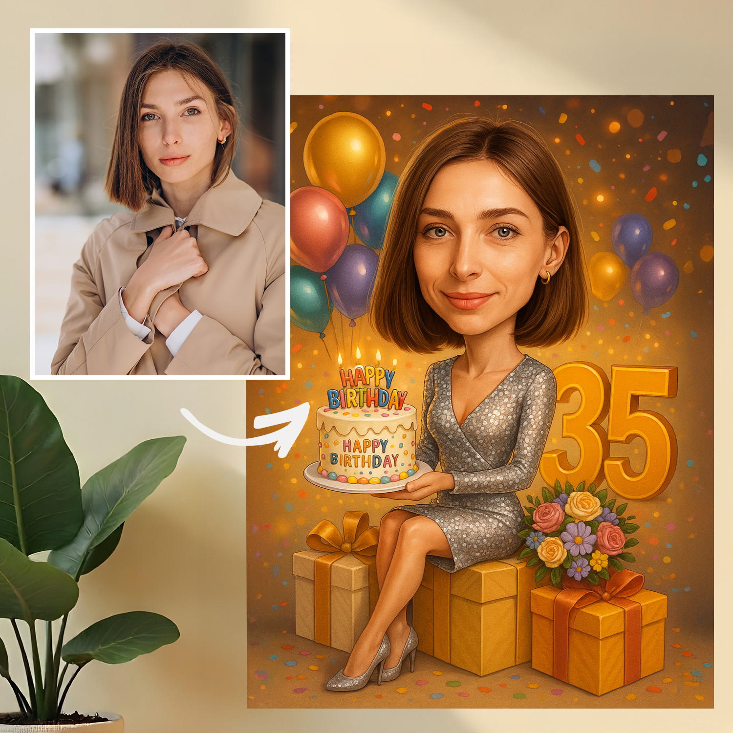 Image of Karykatura na jej 35 urodziny - obraz na płótnie z Twojego zdjęcia