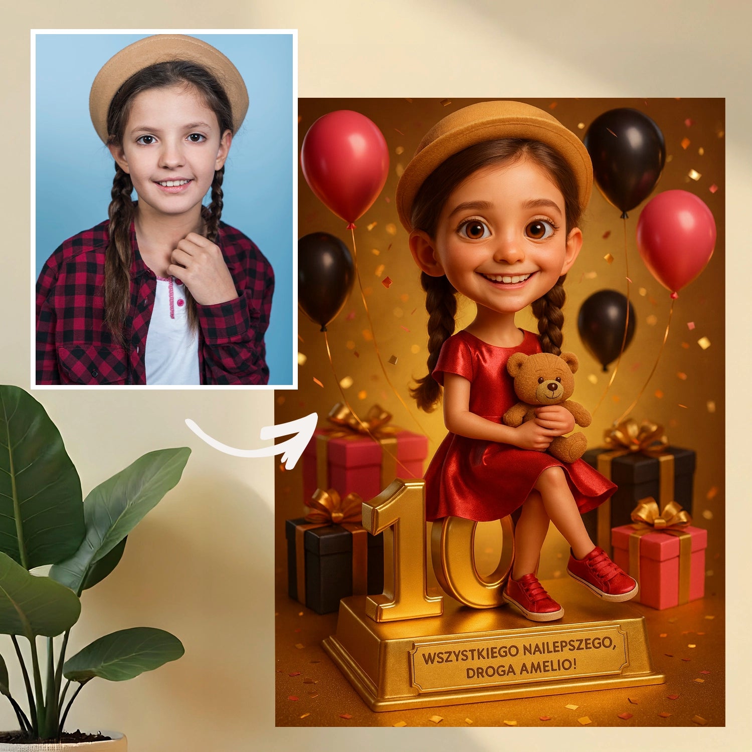 Image of Życzenia na 10 urodziny - druk na szkle, portret z Twojego zdjęcia