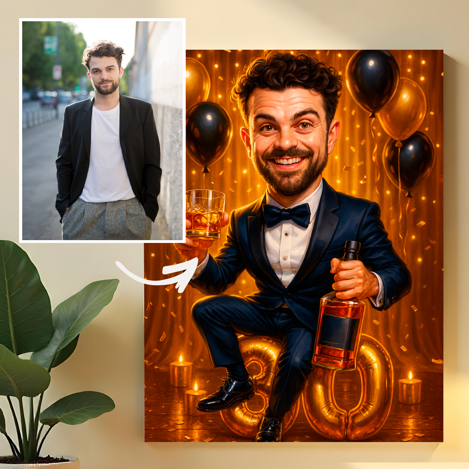 Image of Karykatura urodzinowa na 30. - druk na szkle, portret z Twojego zdjęcia